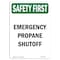 Signmission OSHA SAFETY FIRST, 14" Height, Decal, 14" x 10", Portrait, Emergency Propane Shutoff OS-SF-D-1014-V-11074 - alternate 1
